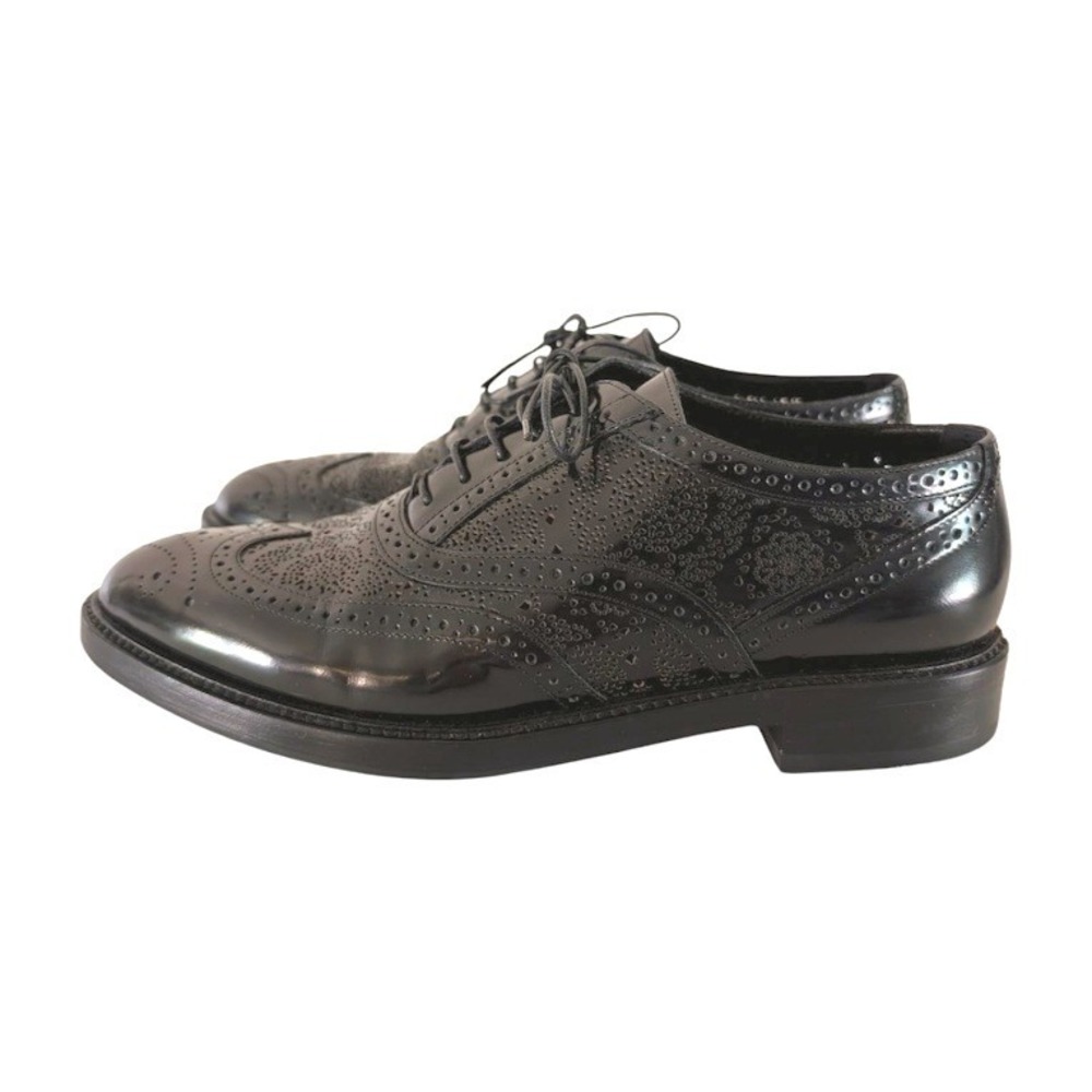 Burberry Gennie Black Leather Wingtip Brogue Oxfords Dress Shoes Women SZ 39 IOB